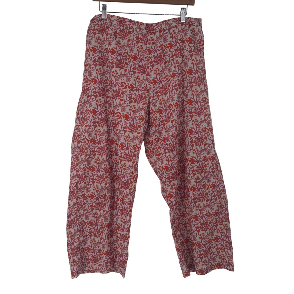 Janasya Womens XL Floral Block Print Wide Leg Cropped Pants Boho Chic Indie